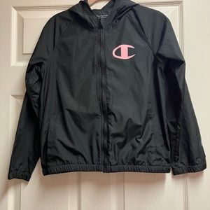 Champion Black Colorful Logo Hooded Windbreaker